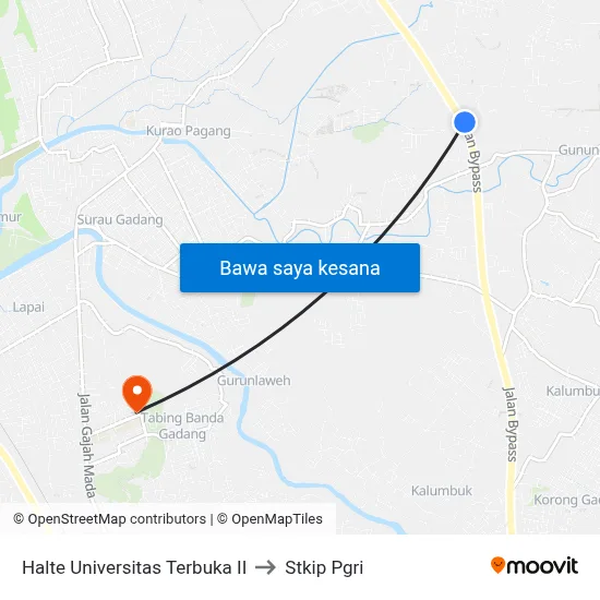 Halte Universitas Terbuka II to Stkip Pgri map