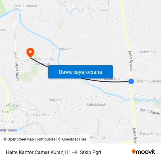 Halte Kantor Camat Kuranji II to Stkip Pgri map
