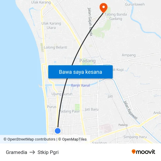 Gramedia to Stkip Pgri map