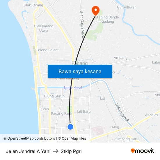 Jalan Jendral A Yani to Stkip Pgri map