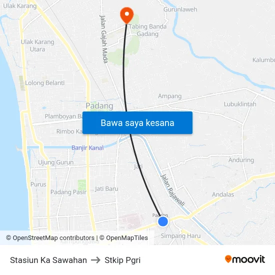 Stasiun Ka Sawahan to Stkip Pgri map