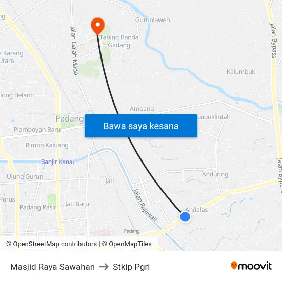 Masjid Raya Sawahan to Stkip Pgri map