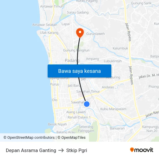Depan Asrama Ganting to Stkip Pgri map