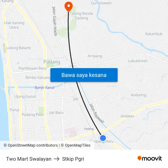 Two Mart Swalayan to Stkip Pgri map