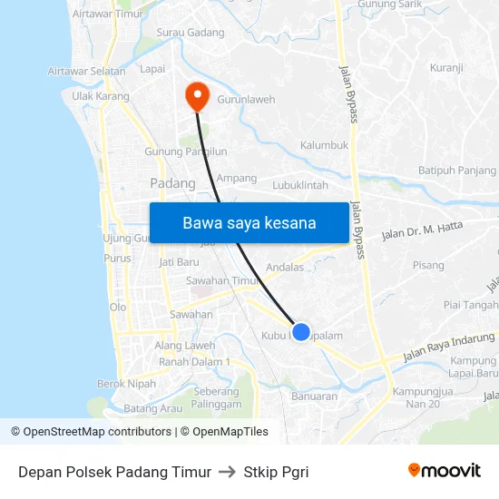Depan Polsek Padang Timur to Stkip Pgri map