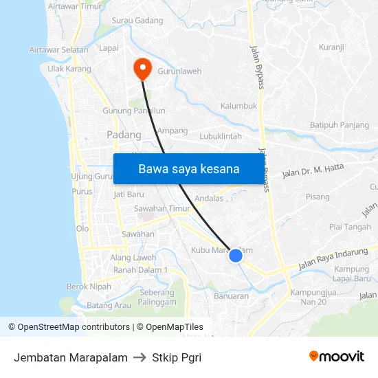 Jembatan Marapalam to Stkip Pgri map