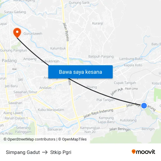 Simpang Gadut to Stkip Pgri map