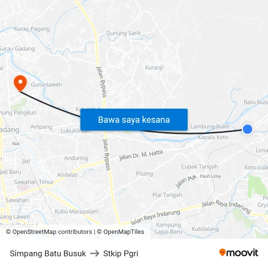 Simpang Batu Busuk to Stkip Pgri map
