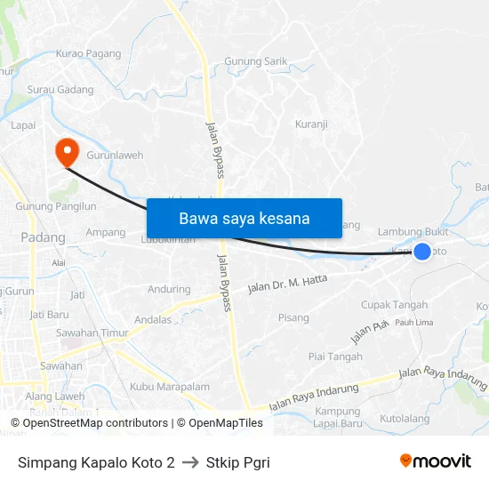 Simpang Kapalo Koto 2 to Stkip Pgri map