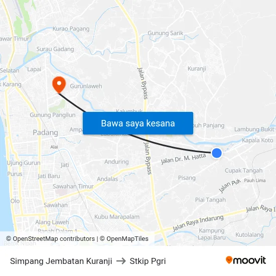 Simpang Jembatan Kuranji to Stkip Pgri map