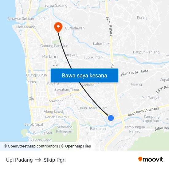 Upi Padang to Stkip Pgri map