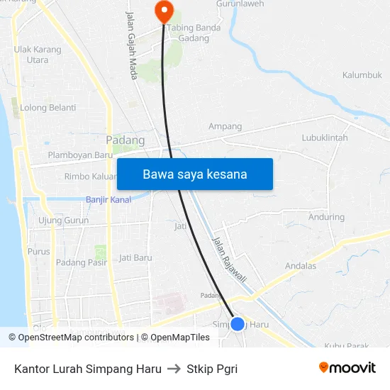 Kantor Lurah Simpang Haru to Stkip Pgri map