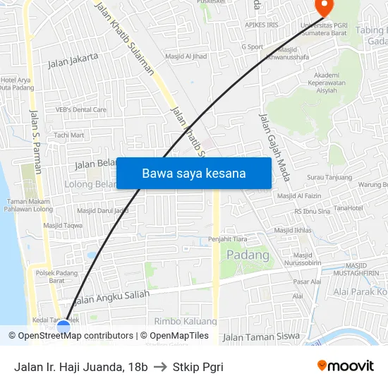 Jalan Ir. Haji Juanda, 18b to Stkip Pgri map