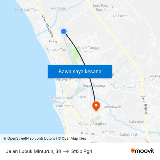Jalan Lubuk Minturun, 38 to Stkip Pgri map