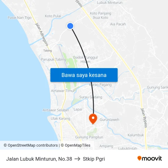 Jalan Lubuk Minturun, No.38 to Stkip Pgri map