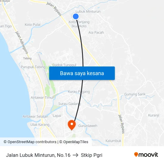 Jalan Lubuk Minturun, No.16 to Stkip Pgri map