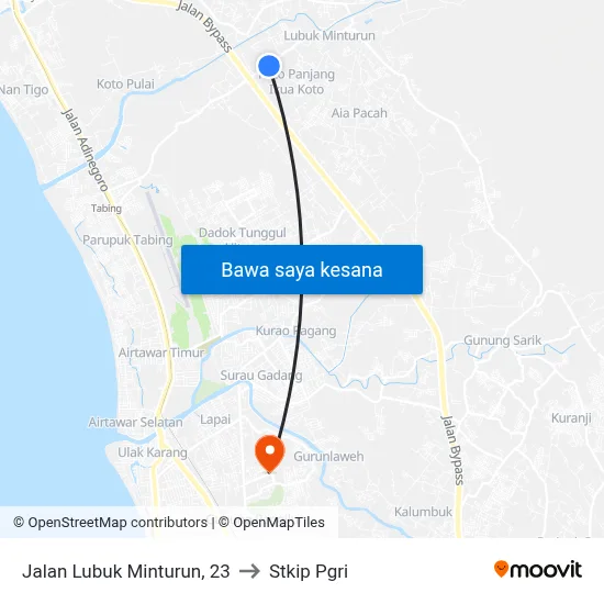 Jalan Lubuk Minturun, 23 to Stkip Pgri map