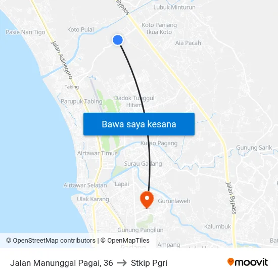Jalan Manunggal Pagai, 36 to Stkip Pgri map