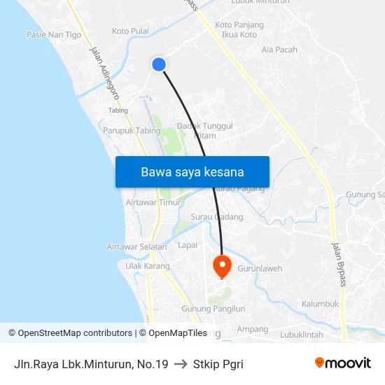 Jln.Raya Lbk.Minturun, No.19 to Stkip Pgri map
