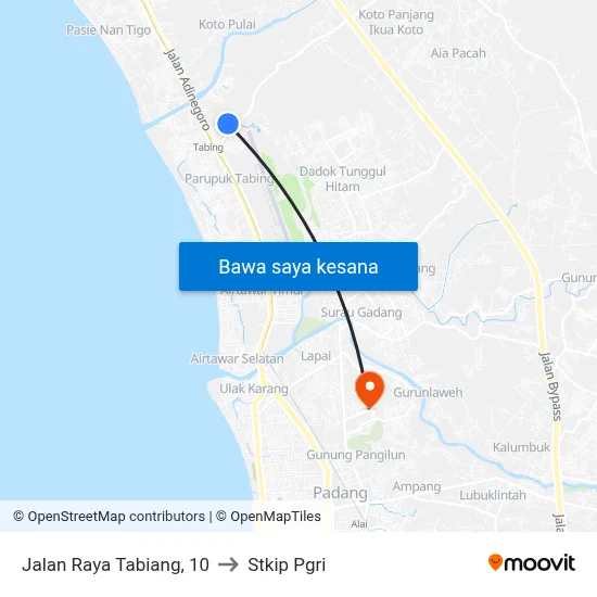 Jalan Raya Tabiang, 10 to Stkip Pgri map