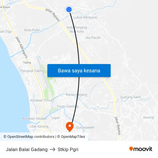 Jalan Balai Gadang to Stkip Pgri map
