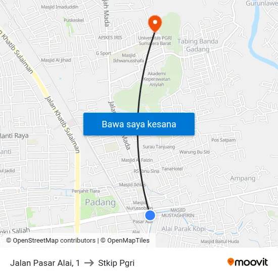 Jalan Pasar Alai, 1 to Stkip Pgri map