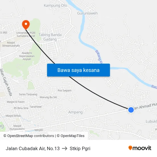 Jalan Cubadak Air, No.13 to Stkip Pgri map