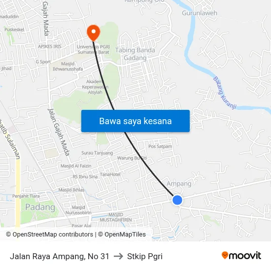 Jalan Raya Ampang, No 31 to Stkip Pgri map