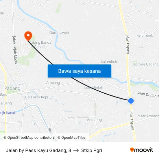 Jalan by Pass Kayu Gadang, 8 to Stkip Pgri map