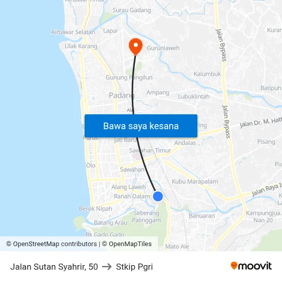 Jalan Sutan Syahrir, 50 to Stkip Pgri map