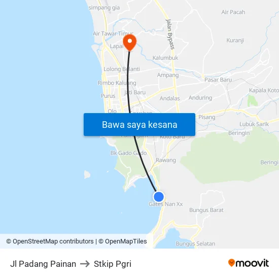 Jl Padang Painan to Stkip Pgri map