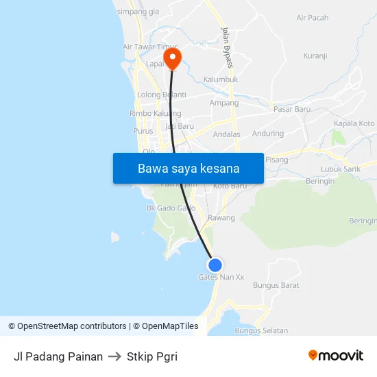 Jl Padang Painan to Stkip Pgri map