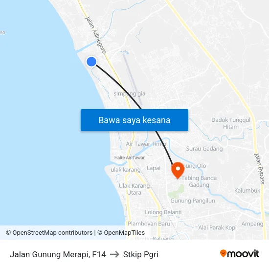 Jalan Gunung Merapi, F14 to Stkip Pgri map
