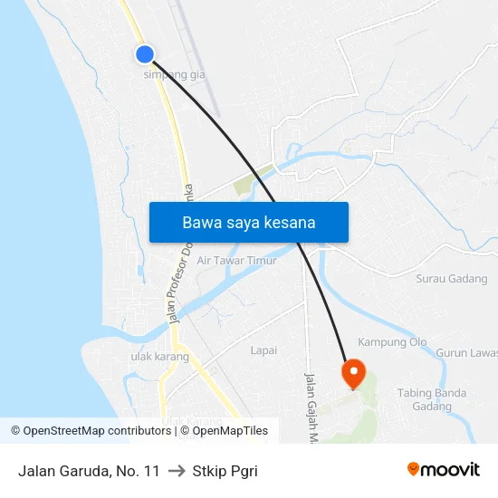 Jalan Garuda, No. 11 to Stkip Pgri map