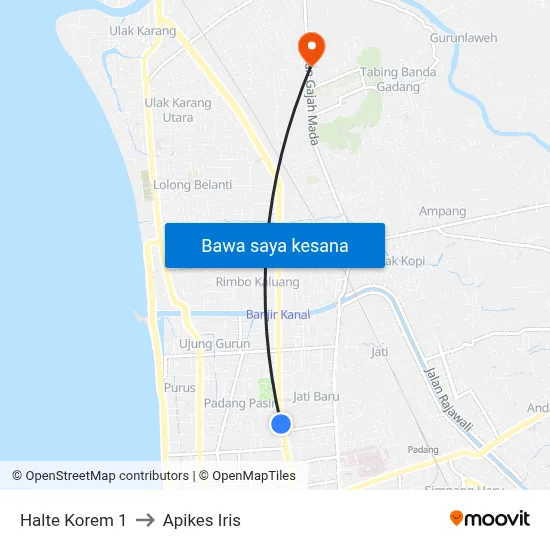 Halte Korem 1 to Apikes Iris map