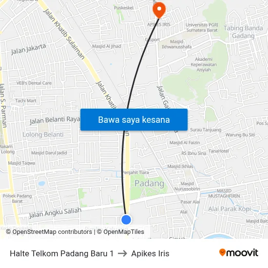 Halte Telkom Padang Baru 1 to Apikes Iris map