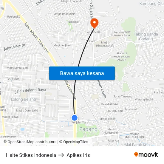 Halte Stikes Indonesia to Apikes Iris map