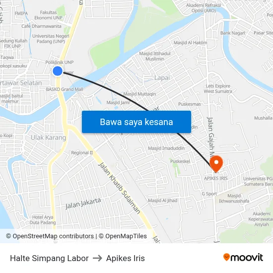 Halte Simpang Labor to Apikes Iris map