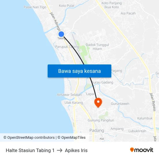 Halte Stasiun Tabing 1 to Apikes Iris map