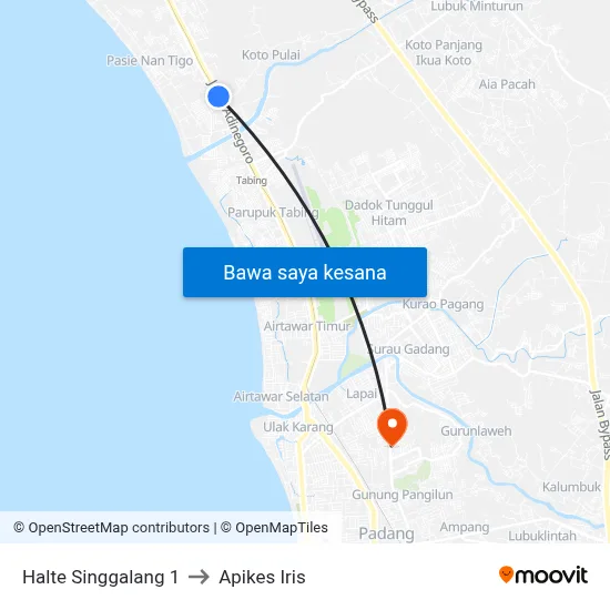 Halte Singgalang 1 to Apikes Iris map
