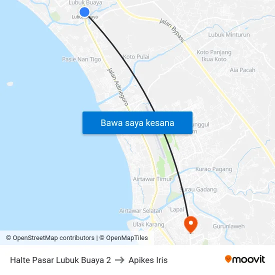Halte Pasar Lubuk Buaya 2 to Apikes Iris map