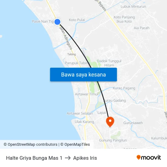 Halte Griya Bunga Mas 1 to Apikes Iris map