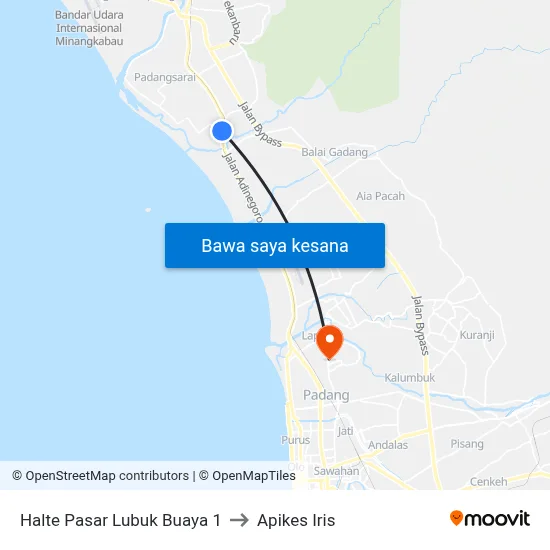 Halte Pasar Lubuk Buaya 1 to Apikes Iris map
