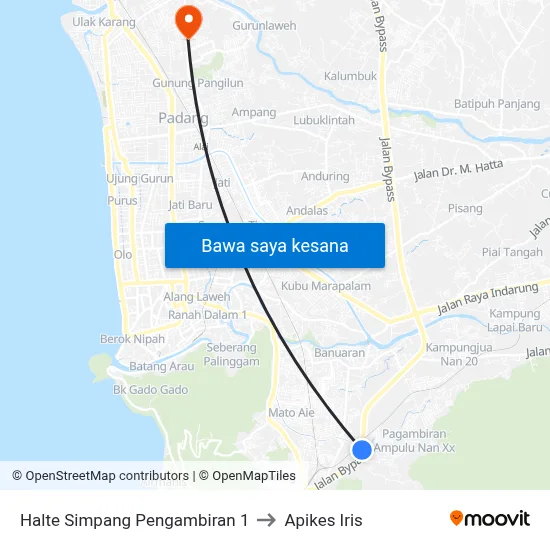 Halte Simpang Pengambiran 1 to Apikes Iris map