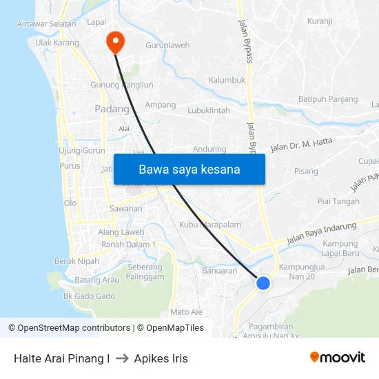 Halte Arai Pinang I to Apikes Iris map