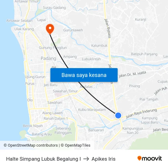 Halte Simpang Lubuk Begalung I to Apikes Iris map