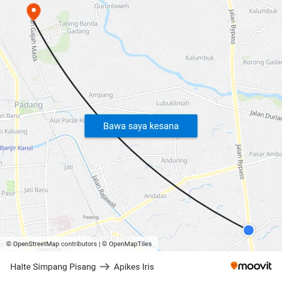 Halte Simpang Pisang to Apikes Iris map