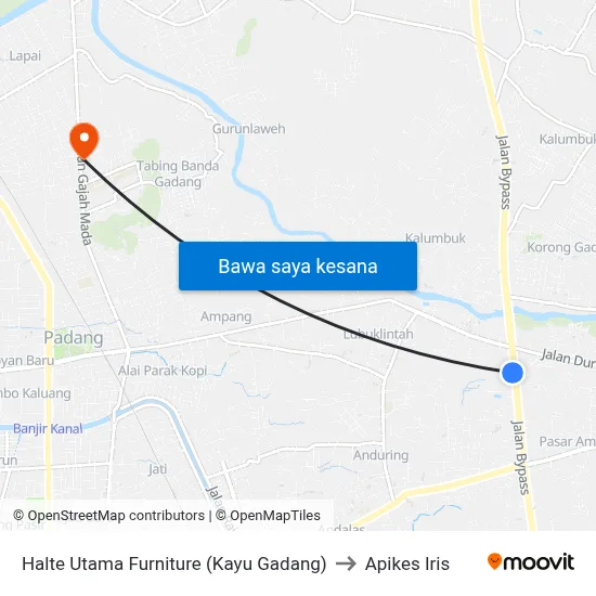 Halte Utama Furniture (Kayu Gadang) to Apikes Iris map