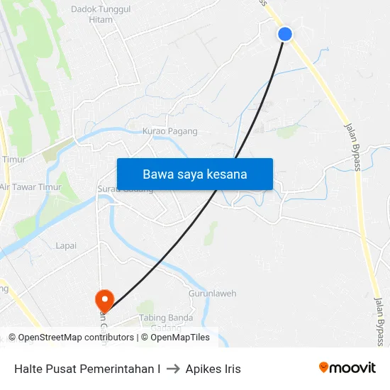 Halte Pusat Pemerintahan I to Apikes Iris map