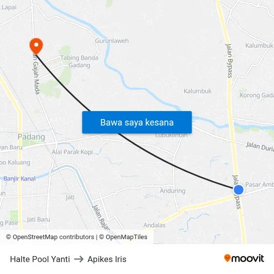 Halte Pool Yanti to Apikes Iris map